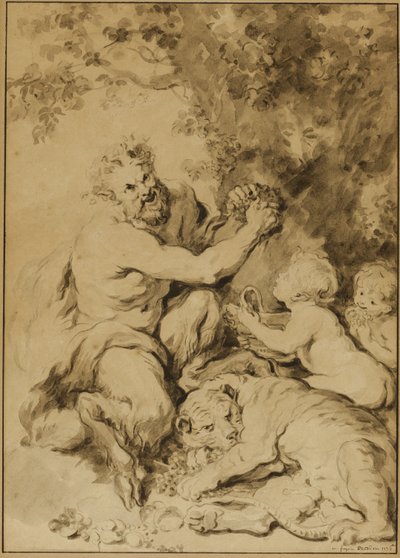 Satyre pressant des raisins à côté d