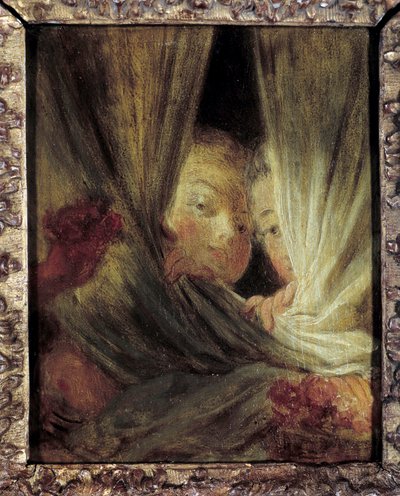 Les curieuses Deux petites filles espionnant derrière les rideaux - Jean Honore Fragonard