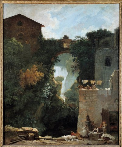 Les cascades de Tivoli Des lavandières dans un paysage de cascades. Peinture de Jean-Honoré Fragonard 18ème siècle - Jean Honore Fragonard