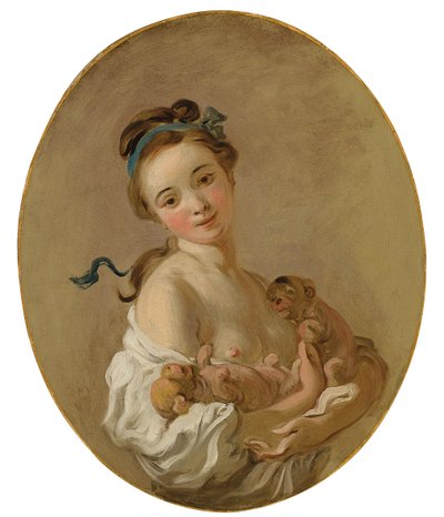 Jeune fille tenant deux chiots, c.1770 - Jean Honore Fragonard