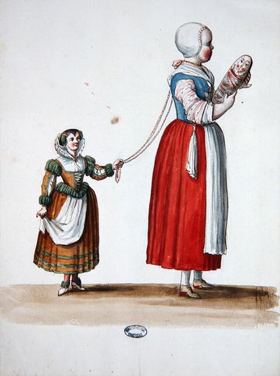 Deux jeunes filles, costume de théâtre pour les célébrations et fêtes de Louis XIV - Jean I  Berain