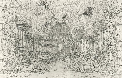 Destruction du bâtiment, esquisse par Jean Berain, pour Armide, par Jean-Baptiste Lully, France - Jean I  Berain