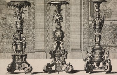 Grands chandeliers en bronze, gravure de Jean Berain (1640-1711) de L