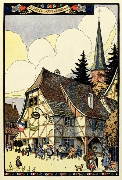 Le paradis tricolore ; Auberge de la carpe à Dannemarie 1917 - Jean Jacques (1873 1951) Waltz