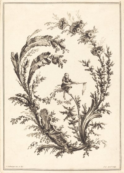 Ornement avec un singe - Jean Jacques Avril I after Jean Baptiste Pillement
