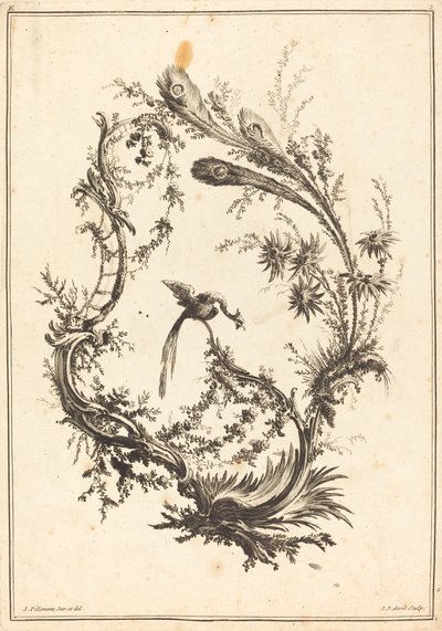 Ornement avec un Paon - Jean Jacques Avril I after Jean Baptiste Pillement