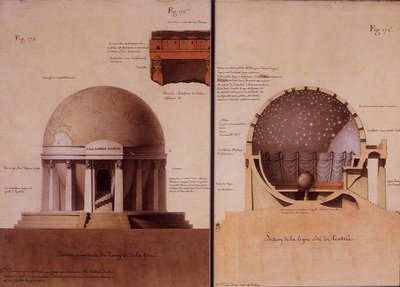 Le Temple de la Terre - Élévation et coupe par Lequeu - Jean Jacques Lequeu
