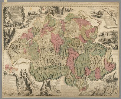 Nova Helvetiae tabula geographica illustrissimis et potentissimis cantonibus et rebuspublicis reformatae religionis Tigurinae, Bernensi, Glaronensi, Basiliensi, Scaphusianae, Abbatis Cellanae, c.1712 - Jean Jacques Scheuchzer