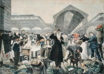 Stand de soupe au marché des Halles le matin, illustration du Petit Journal, 2 mars 1897, gravé par Fortune-Louis Meaulle (1844-1901) - Jean Jacques after Rousseau