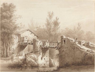 Route de campagne traversant un ancien pont - Jean Jacques de Boissieu