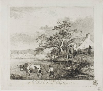 Un berger et un taureau traversant une rivière - Jean Jacques de Boissieu