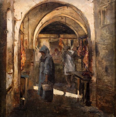 La boucherie, 2e moitié du 19e siècle. (Huile sur toile) - Jean Joseph Benjamin Constant