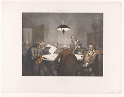 Cabinet de lecture avec des hommes lisant à une table ronde - Jean Julien Jacott