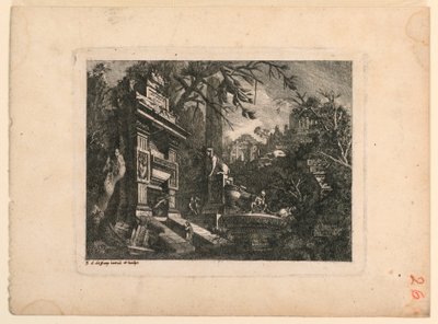 Fantaisie Architecturale avec Tombe et Ruines, Planche de "Rovine Inventione de Giovan. Loren, Legeay Architet. Intagliate da lui stesso in Luce 1768" - Jean Laurent Legeay