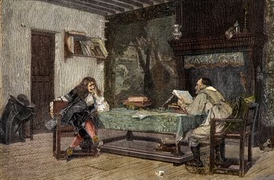 Collaboration entre Jean Baptiste Molière et Pierre Corneille dramaturge français - gravure d