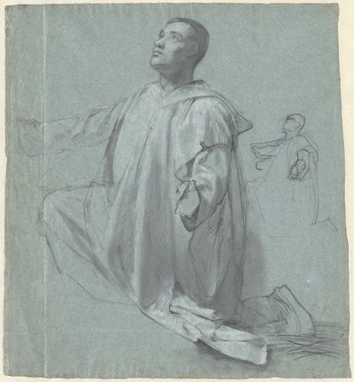 Jeune moine bénédictin à genoux - Jean Leonard Lugardon