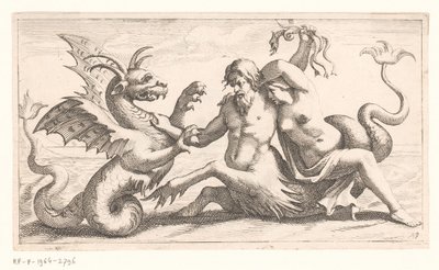 Triton avec une femme combattant un monstre marin - Jean Lepautre (attributed to)