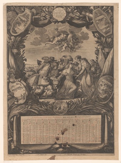 Calendrier pour 1659 : Allégorie sur la soumission de la Flandre à Louis XIV - Jean Lepautre
