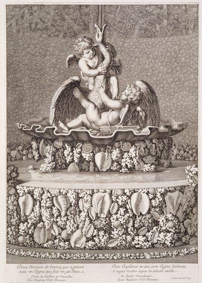 Fontaine avec deux cupidons et un cygne, conçue par Jean-Baptiste Tuby, à Versailles, 1677 - Jean Lepautre
