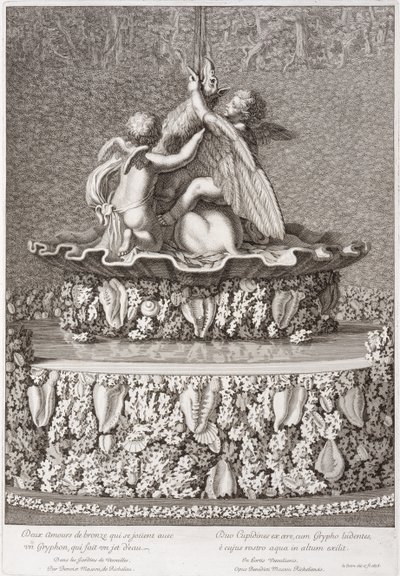 Fontaine avec deux cupidons jouant avec un griffon, par Benoit Massou, à Versailles, 1676 - Jean Lepautre