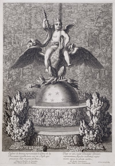 Fontaines avec un enfant représentant le Génie du Pouvoir Royal par Pierre le Gros, à Versailles, 1677 - Jean Lepautre