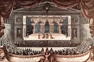 "Le malade imaginaire" de Jean Baptiste Poquelin dit Molière à Versailles (gravure en couleur) - Jean Lepautre