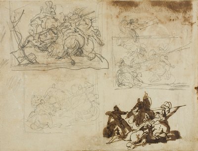 Quatre croquis pour une bataille de cavalerie - Jean Louis André Théodore Géricault