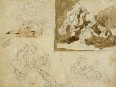 Quatre croquis pour une bataille de cavalerie - Jean Louis André Théodore Géricault