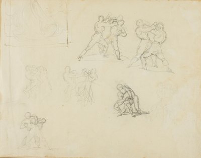 Sept croquis de paires de boxeurs ou de lutteurs - Jean Louis André Théodore Géricault