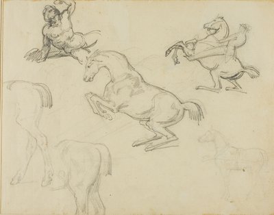 Esquisses : Nu couché, cavalier et divers chevaux - Jean Louis André Théodore Géricault