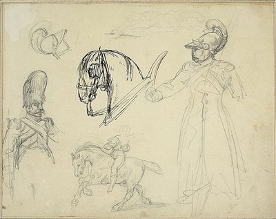 Croquis de chevaux et de soldats - Jean Louis André Théodore Géricault