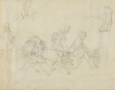 La diligence tirée par cinq chevaux et autres croquis - Jean Louis André Théodore Géricault