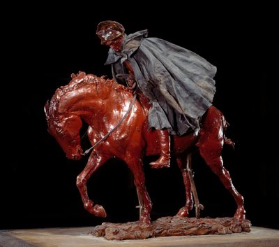 Voyageur dans le vent aussi dit Napoléon Bonaparte (1769-1821) pendant la campagne de Russie ou officier dans la tourmente Sculpture en cire, bois, tissu et cuir par Ernest Meissonier (1815-1891) 1878 Dim. 0,48x0,6x0,4 m Paris, Musée d