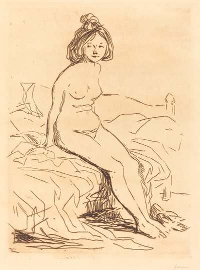 Femme nue, assise sur son lit, vue de face - Jean Louis Forain