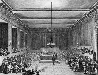 Révolution française : La commune de Paris décerne la citoyenneté anglaise à Christopher John Williams Nesham (1771-1853) le 15 janvier 1790. Gravure par Berthaut d