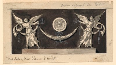 Panneau décoratif : Renommées soutenant une guirlande sous un médaillon - Jean Louis Prieur the Younger