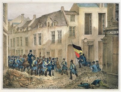 La rue de Louvain, Bruxelles, 23 septembre 1830, gravé par A.M. Jobard - Jean Louis Van Hemelryck