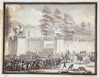 Révolution française : « Monsieur de Lambesc entrant aux Tuileries avec un détachement du Régiment Royal Allemand le 12 juillet 1789 » - Jean Louis the Younger Prieur
