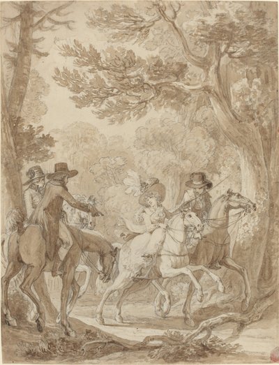 Dame et gentilshommes à cheval dans un parc - Jean Michel Moreau