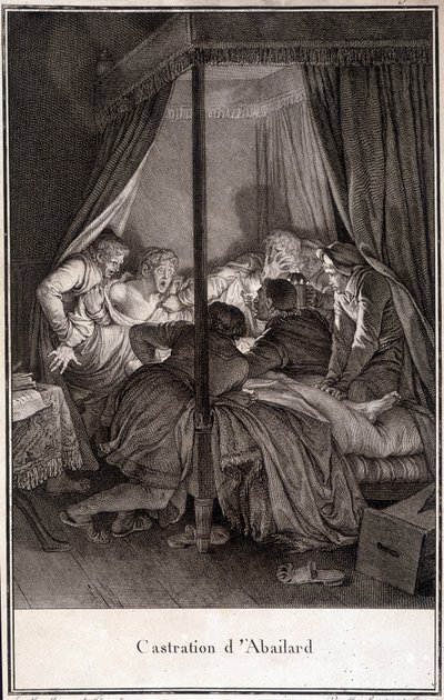 Castration de Pierre Abélard ou Pierre Abailard philosophe et théologien français (1079-1142). Gravure par Moreau - Jean Michel the Younger Moreau