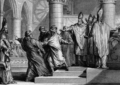 Pénitence et déposition de Louis Ier le Pieux, 833 : après avoir confessé, le roi est dépouillé des ornements impériaux par l