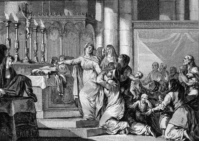 Sainte Bathilde (ou Batilde, Bathylle, Beaudour) (626-680), reine des Francs et veuve de Clovis II, décide de prendre le voile au monastère de Chelles en 665. Ses sujets essaient de l