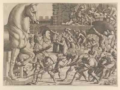 Les Troyens amènent le cheval de bois dans leur ville, 1535-55 - Jean Mignon