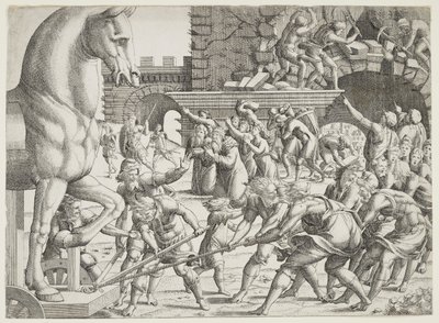 Les Troyens amenant le cheval de bois dans leur ville - Jean Mignon
