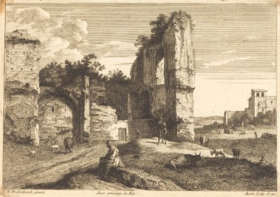 Vieille femme assise - Jean Morin after Cornelis van Poelenburch