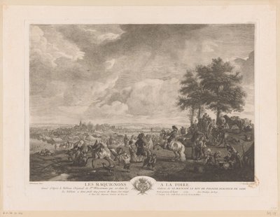 Paysage avec marchands de chevaux sur un marché - Jean Moyreau