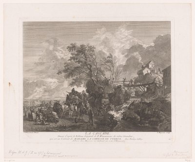Paysage avec voyageurs près d