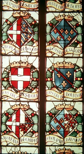 Armoiries héraldiques associées à Philibert de Savoie, mari de la donatrice, Marguerite d