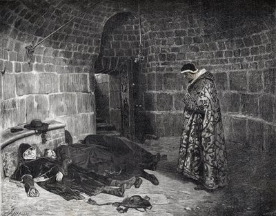 La vengeance du pape Urbain VI - Le pape Urbain VI torture et fait disparaître ses propres cardinaux - gravure de Laurens - Jean Paul Laurens