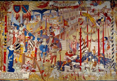 Scène de tournoi à la fin du XIVe siècle. Tapisserie des Gobelins pour décorer la salle publique des Archives Nationales à Paris avec un carton peint par l